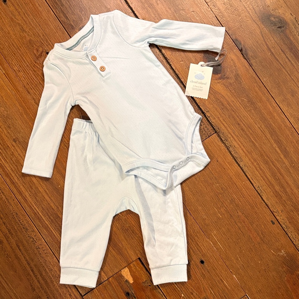 cloud island Pale Blue Ribbed Baby Bodysuit & Pants Set